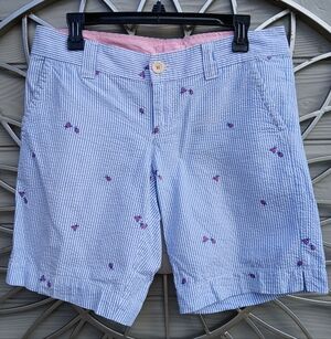 Lilly Pulitzer Striped Seersucker Women’s Shorts with Pink Embroidery